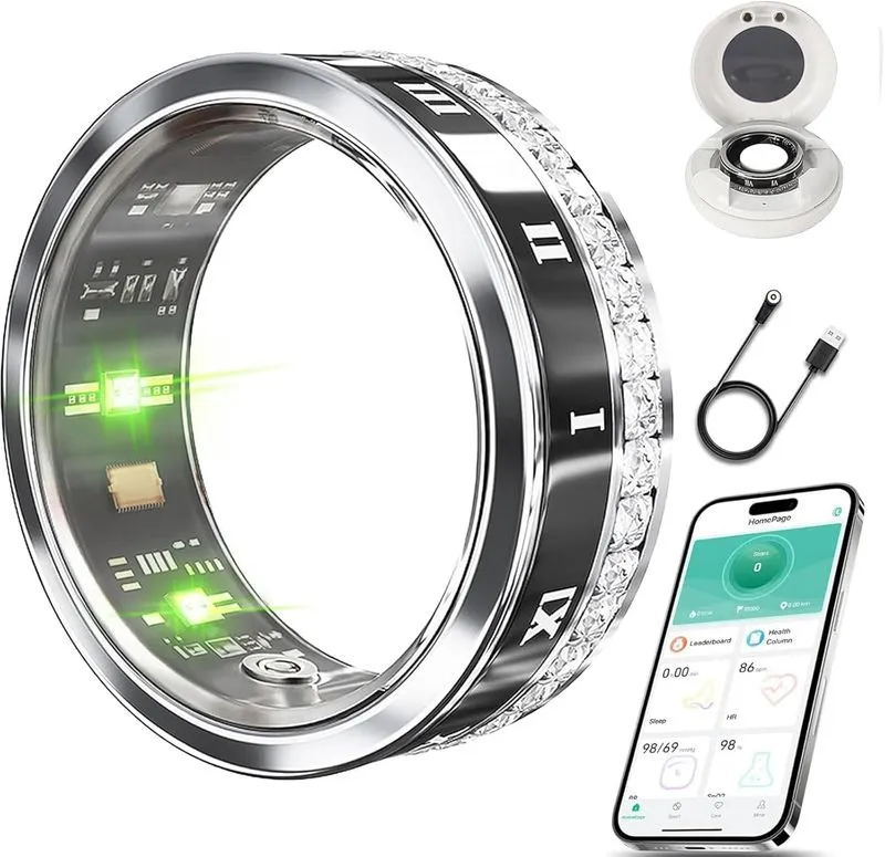 DSHKISK Smart Ring Black 8# worn on an index finger