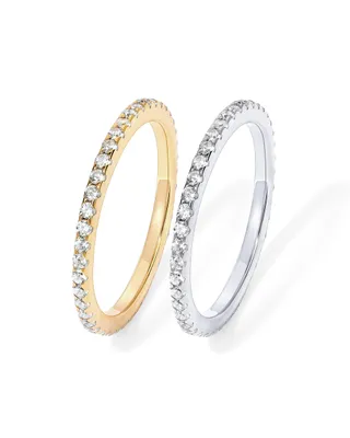 PAVOI 14K Gold Plated Stackable Eternity Rings 2-Pack Size 6