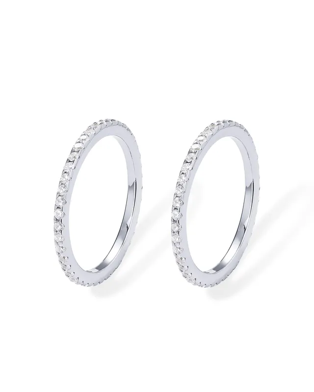 PAVOI 14K Gold Plated Stackable Rings 2-Pack White Gold Size 8